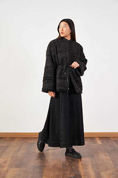 Mevra oversized Μακρύ τζιν φόρεμα με κουμπιά με λαιμόκοψη με ζώνη μαύρο