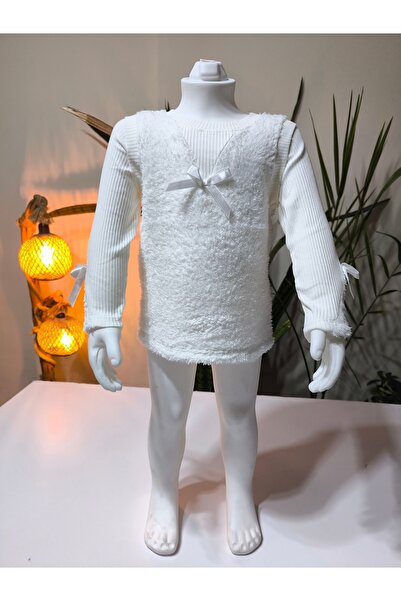 Şimo Butik Winter Fuzzy/Plush Body Corded Fabric Sleeve Sweater-Looking Girl's Sweat Blouse