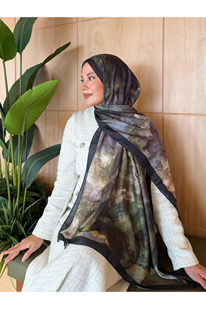 Mira İpek Desenli Pamuk Soft Şal Vera Serisi Siyah Yeşil ps152