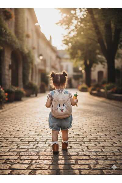 Efe Peluş Sırt Çantası Kız Çocuk 2 Bölmeli Astarlı Figürlü En 22 Boy 25 Cm