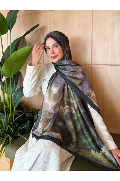 Mira İpek Desenli Pamuk Soft Şal Vera Serisi Siyah Yeşil ps152