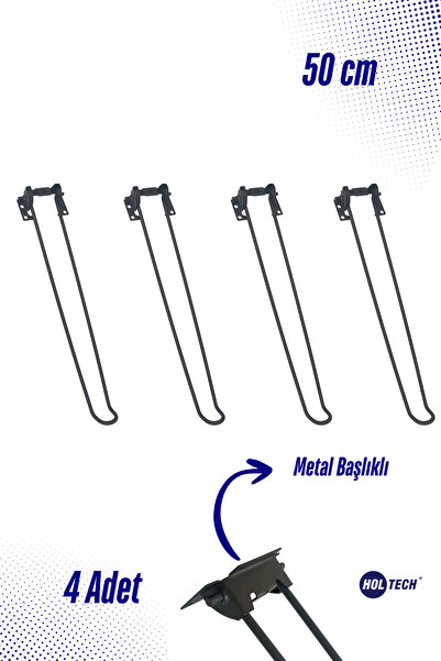 HOLTECH Picior de masă pliabil din metal 50 cm Picior de masă de camping 4 bucăți cu capete metalice pentru mobilă