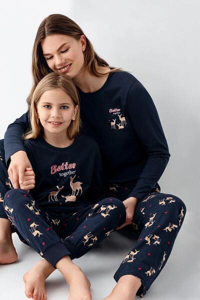 Arnetta 3450C Girls' Navy Blue Long Sleeve Winter Themed Pajama Set
