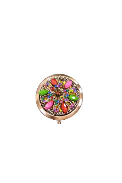 ABS Round Pocket Mirror with Flower Stones