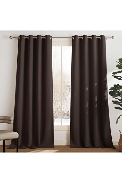 PONY DANCE Curtains Living Room Blackout Set of 2 H 245 x W 140 cm, Brown