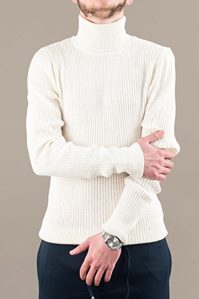 bombe Ανδρικό πουλόβερ με ζιβάγκο εφαρμοστό χοντρό κοτλέ λαιμόκοψη