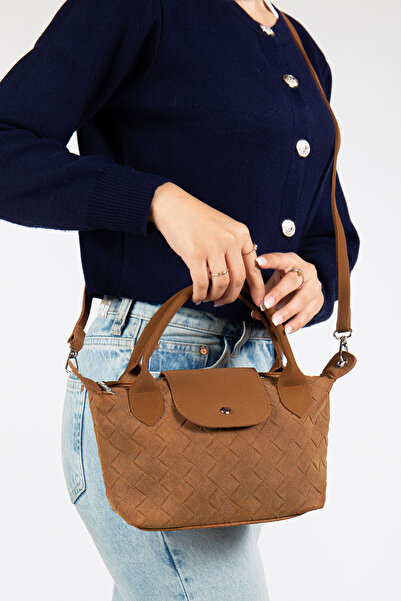 oless Women's Diamond Patterned Tan Suede Hand and Shoulder Bag