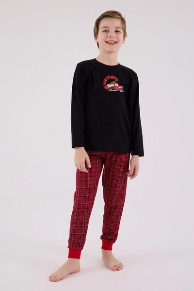 Arnetta 3515C Boys' Black Long Sleeve Winter Themed Pajama Set