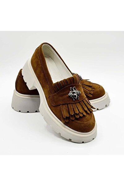 Demalis Women's brown loafers made of genuine suede leather, velour 131 TA