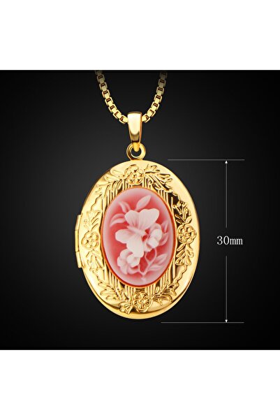 Generic Elegant Gold-Plated Oval Locket Cameo Pendant Necklace for Women
