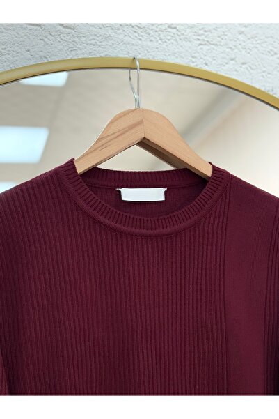 BENAHOLL Celuna άνοιγμα Πλεκτό τουνίκ με κουμπιά στα μανίκια και στο μπροστινό μέρος-KR5005 Βουργουνδία