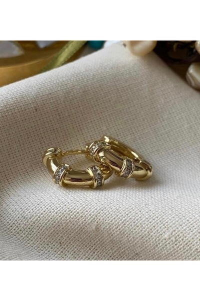 Butik XUping VIP 14K Taşlı Silindir Detaylı Mini Halka Küpe