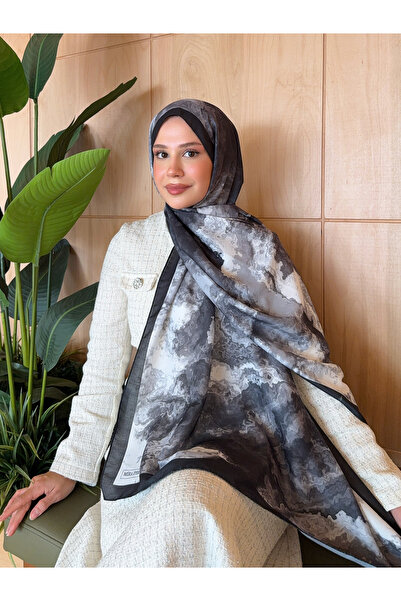 Mira İpek Desenli Pamuk Soft Şal Vera Serisi Siyah Beyaz ps151