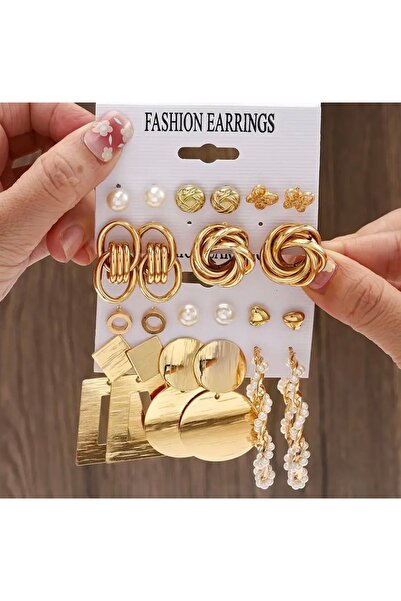 PERİ Çoklu gold küpe seti