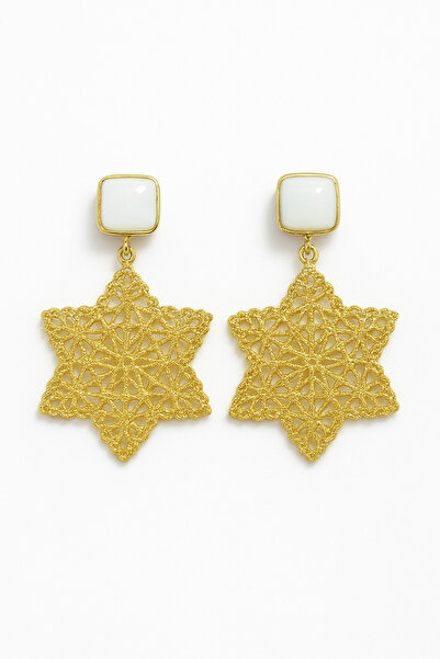 SUP OTHERS ALTIN KAPLAMA HİNT BEYAZ MİNELİ YILDIZ KÜPE