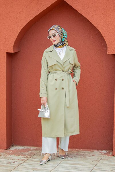 Tesettür Çarşım Rodi Uzun Astarlı Trençkot-Mint