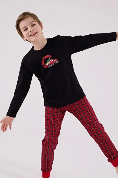 Arnetta 3515C Boys' Black Long Sleeve Winter Themed Pajama Set