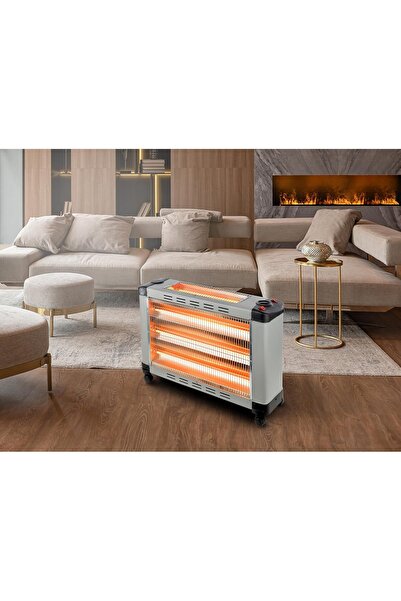 007 Electric Heater 2500W with Adjustable Heat Settings, Safety Switch and Wheels, Gray (E07007)