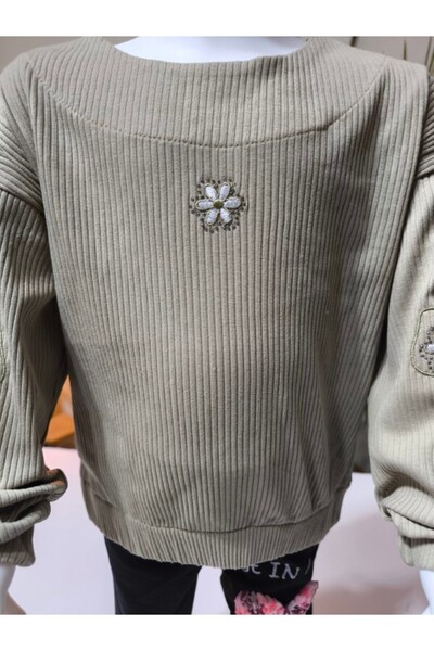 Şimo Butik Κοριτσίστικη μπλούζα με κέντημα με πέτρες κοτλέ