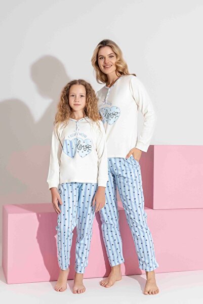 Tarık Mother-Daughter Matching Long Sleeve Heart Pattern Interlock Family Matching Pajamas Set-3207