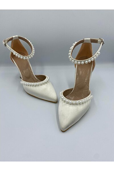Aslının Butiği Satin Pearl Detailed Ankle Strap Thin Heeled Shoes