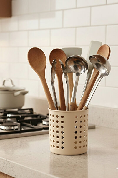 Myend Cylinder Countertop Spoon Scoop Organizer Decorative Spoon Holder