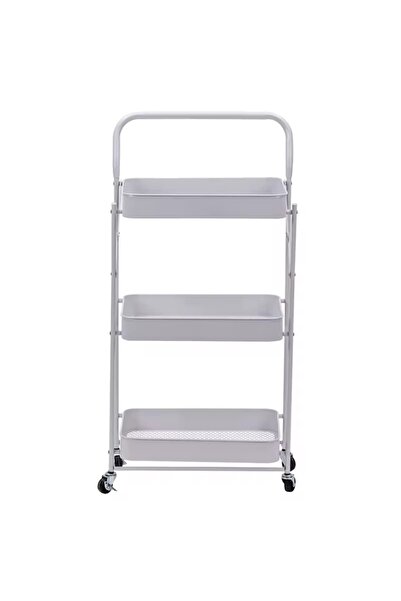 ABAREEK 3-Tier Foldable Metal Tool Trolley, Multi-Teeth, White 46X30X76 cm
