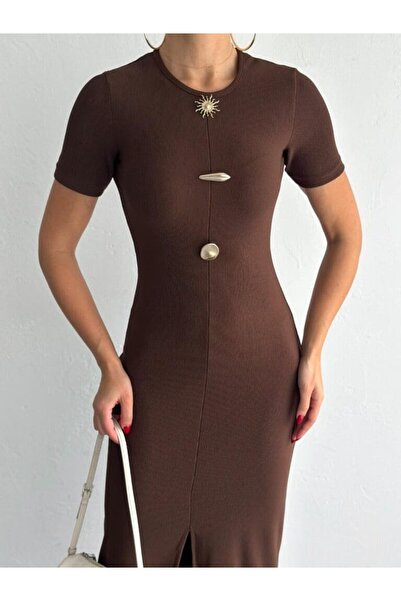 UNBOX Timeless Button Dress – Brown