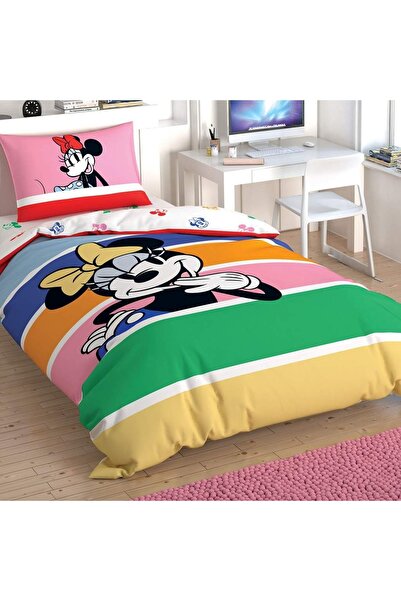 Talis Single Bed Linen with Elastic 100x200 Minnie Mouse Rainbow (100% Cotton)