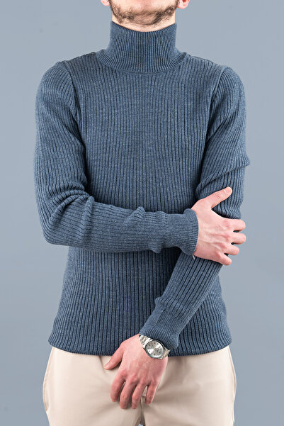 bombe Ανδρικό πουλόβερ με ζιβάγκο εφαρμοστό χοντρό κοτλέ λαιμόκοψη