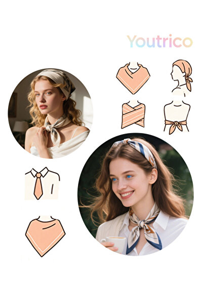 Youtrico Early autumn,square neckerchief&women scarf,Fashionable Strappy Pattern Headscarf,70*70cm