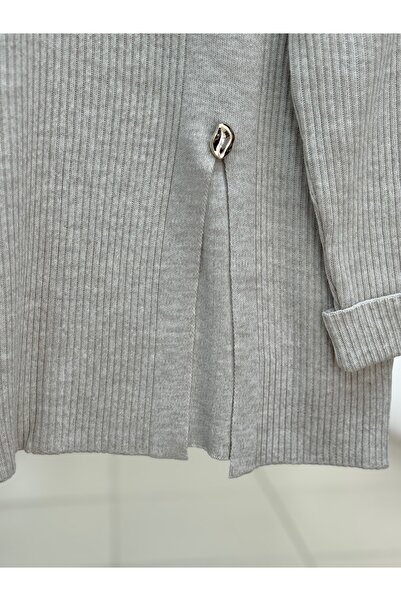 BENAHOLL Celuna άνοιγμα Πλεκτό τούνικ με κουμπιά στα μανίκια και στο μπροστινό μέρος-KR5005 Πέτρα