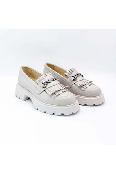 Demalis Mocasini damă culoare alb natur din piele naturală cod 135