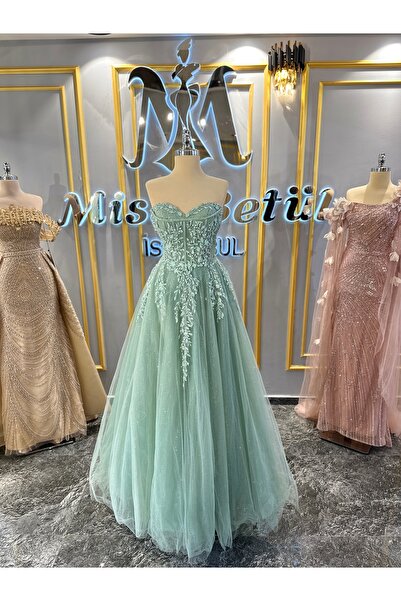 MissBetül Straplez Çiçek Sarmaşık Detaylı Abiye Nişan Elbisesi