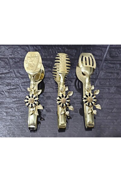 atabey home Gold Serving Tongs Set of 3 Black Papaty Pasta/Dessert/Food/Display Tongs Titanium
