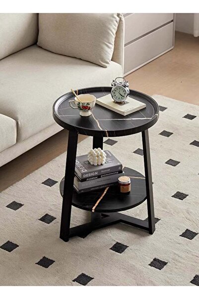 sharpdo طاولة جانبية مزدوجة الطبقات من روك بورد، أريكة صغيرة لغرفة المعيشة، م...