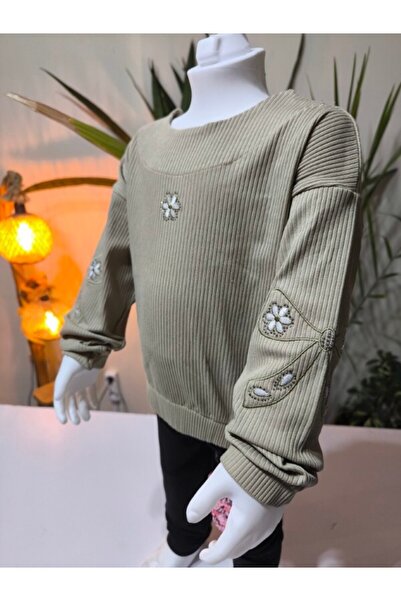Şimo Butik Κοριτσίστικη μπλούζα με κέντημα με πέτρες κοτλέ