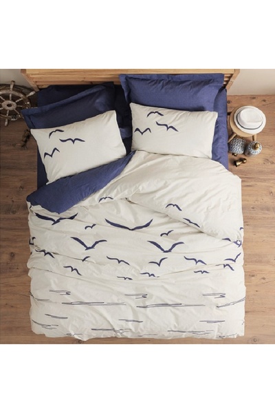 Talis Larum Navy Blue Single Bed Linen, 100% Cotton