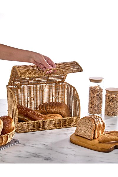 İLİVA Doğal Rattan Ekmek Kutusu - Kapaklı Mutfak Düzenleyici Ekmeklik