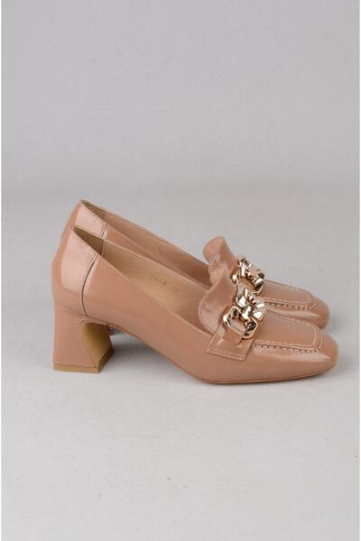 SEÇ KUNDURA Seç 2549 Genuine Leather Heelled Women's Shoes (Heel Height: 5.5 cm) Nude Patent Leather