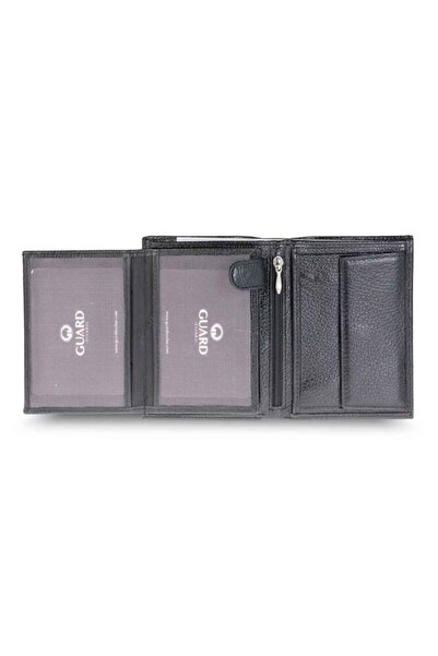 GUARD Black Multi-Compartment Coin Pocket Zippered Vertical Genuine Leather Men's Wallet - Grd251025Wt43