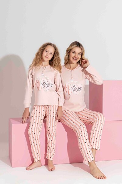 Tarık Mother-Daughter Matching Long Sleeve Heart Pattern Interlock Family Matching Pajamas Set-3207