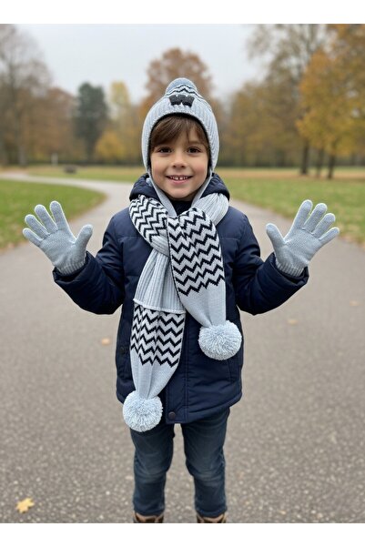 Kitti 4-8 Yaş Erkek Çocuk Polarlı Atkı-Bere-Eldiven