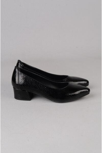 SEÇ KUNDURA Seç 906 Genuine Leather Heelled Women's Shoes (Heel Height: 4 cm) Black Honeycomb
