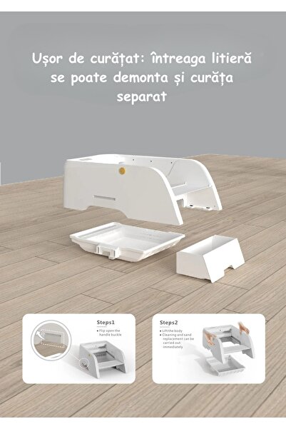 ambrasmart Litiera automata pentru pisici, alb, control prin aplicatie si capacitate mare