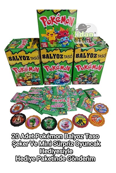 Emrah Gültekin Balyoz Pokemon Tasoları Yeni Seri 20 Adet Pokemon Taso | Hediye Paketinde Mini Oyuncak ve Şeker