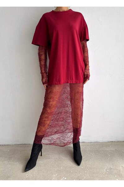 UNBOX فستان دانتيل ميستيس - بورجانداي