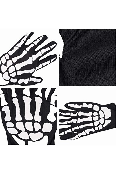 PARTİAVM Yetişkin İskelet Eldiveni Cadılar Bayramı Halloween Skeleton Gloves 24x9cm M Beden