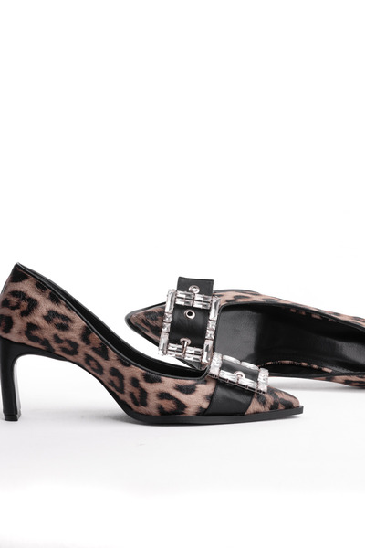 Tasarım Modern and Eye-Catching with Elegant Stone Buckle Stylish Patterned Casual Classy Heeled Shoes Fashion