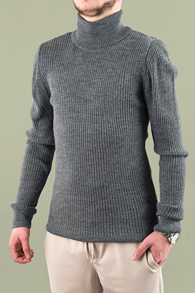 bombe Men's Slim Fit Turtleneck Thick Corded Fabric Turtleneck Sweater